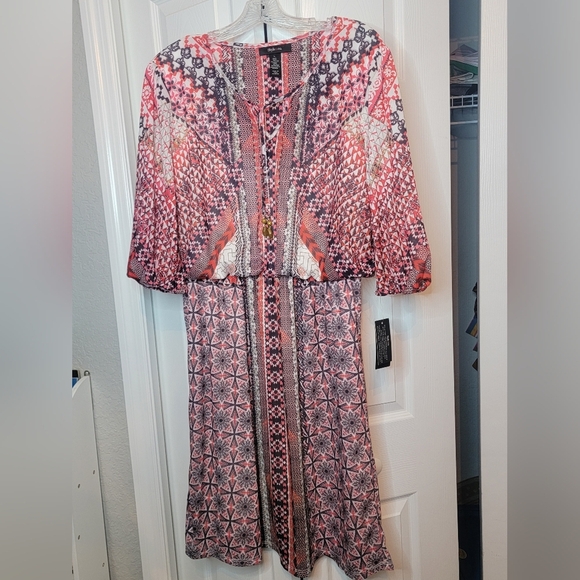 NWT Style & CO Bohemian Print Dress - Pink and Red - Picture 1 of 8